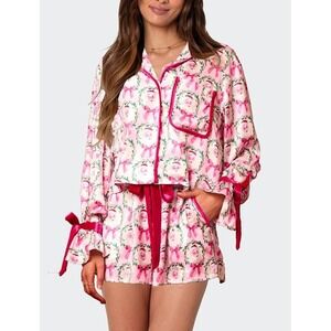 Satin Woman's Christmas Pajamas Set - Size Medium